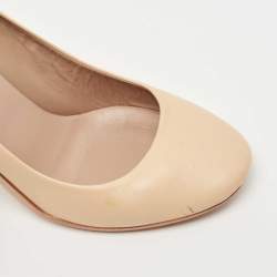 Pre Owned Chloe Beige Leather Block Heel Pumps Size 39.5