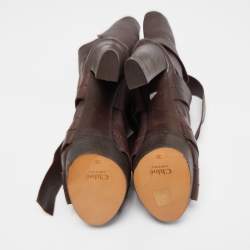 Pre Owned Chloe Brown Leather Ankle Wrap Ankle Boots Size 38