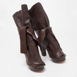 Pre Owned Chloe Brown Leather Ankle Wrap Ankle Boots Size 38