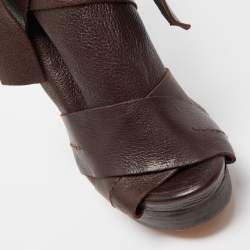 Pre Owned Chloe Brown Leather Ankle Wrap Ankle Boots Size 38