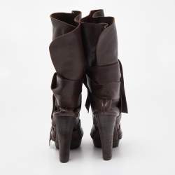 Pre Owned Chloe Brown Leather Ankle Wrap Ankle Boots Size 38