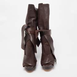 Pre Owned Chloe Brown Leather Ankle Wrap Ankle Boots Size 38