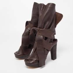 Pre Owned Chloe Brown Leather Ankle Wrap Ankle Boots Size 38