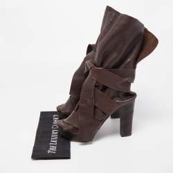 Pre Owned Chloe Brown Leather Ankle Wrap Ankle Boots Size 38