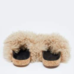 Pre Owned Chloe Beige/Black Shearling Flat Slides Size 38