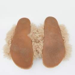 Pre Owned Chloe Beige/Black Shearling Flat Slides Size 38
