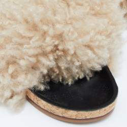 Pre Owned Chloe Beige/Black Shearling Flat Slides Size 38