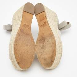 Chloe Grey Suede Scalloped Trim Lauren Ankle Wrap Espadrille Platform Wedge Sandals Size 39