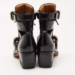 Pre Owned Chloe Black Leather Rylee Buckle Detail Ankle Boots Size 39