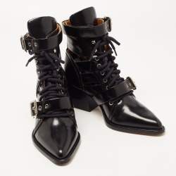 Pre Owned Chloe Black Leather Rylee Buckle Detail Ankle Boots Size 39