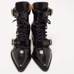 Pre Owned Chloe Black Leather Rylee Buckle Detail Ankle Boots Size 39