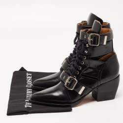 Pre Owned Chloe Black Leather Rylee Buckle Detail Ankle Boots Size 39