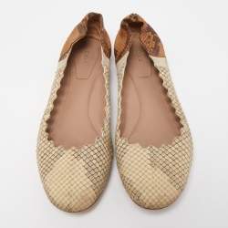 Chloe Cream/Brown Python Scalloped Accent Ballet Flats Size 38
