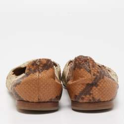 Chloe Cream/Brown Python Scalloped Accent Ballet Flats Size 38