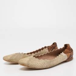 Chloe Cream/Brown Python Scalloped Accent Ballet Flats Size 38