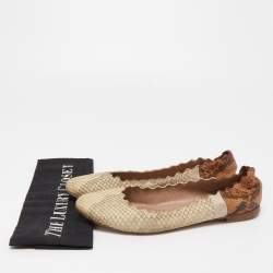 Chloe Cream/Brown Python Scalloped Accent Ballet Flats Size 38