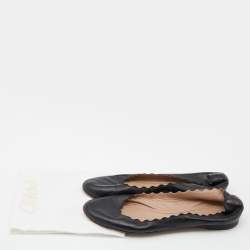 Pre Owned Chloe Black Scalloped Leather Lauren Ballet Flats Size 38.5