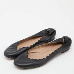 Pre Owned Chloe Black Scalloped Leather Lauren Ballet Flats Size 38.5