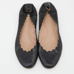 Pre Owned Chloe Black Scalloped Leather Lauren Ballet Flats Size 38.5