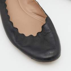 Pre Owned Chloe Black Scalloped Leather Lauren Ballet Flats Size 38.5