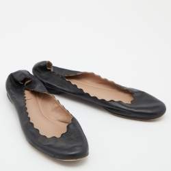 Pre Owned Chloe Black Scalloped Leather Lauren Ballet Flats Size 38.5