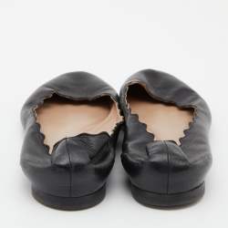 Pre Owned Chloe Black Scalloped Leather Lauren Ballet Flats Size 38.5