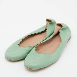 Pre Owned Chloe Green Scalloped Leather Lauren Ballet Flats Size 38.5