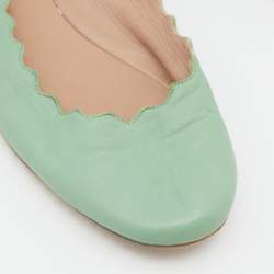 Pre Owned Chloe Green Scalloped Leather Lauren Ballet Flats Size 38.5