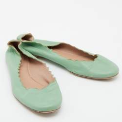 Pre Owned Chloe Green Scalloped Leather Lauren Ballet Flats Size 38.5