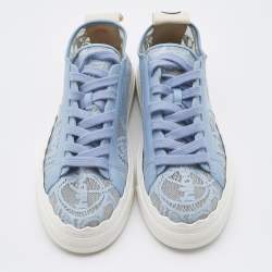 Pre Owned Chloe Blue Lace and Leather Lauren Low Top Sneakers Size 40