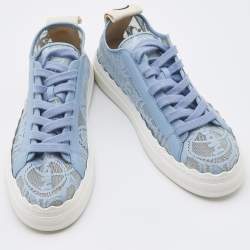 Pre Owned Chloe Blue Lace and Leather Lauren Low Top Sneakers Size 40