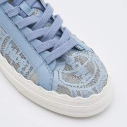 Pre Owned Chloe Blue Lace and Leather Lauren Low Top Sneakers Size 40