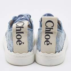 Pre Owned Chloe Blue Lace and Leather Lauren Low Top Sneakers Size 40