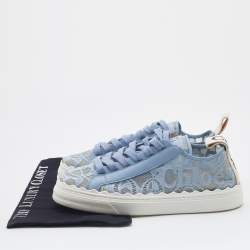 Pre Owned Chloe Blue Lace and Leather Lauren Low Top Sneakers Size 40