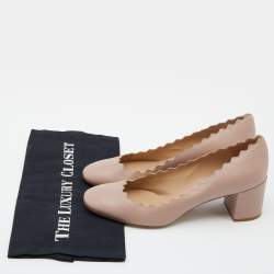 Pre Owned  Chloe Pink Leather Laurena Scalloped Block Heel Pumps Size 40