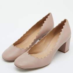 Pre Owned  Chloe Pink Leather Laurena Scalloped Block Heel Pumps Size 40