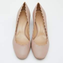 Pre Owned  Chloe Pink Leather Laurena Scalloped Block Heel Pumps Size 40