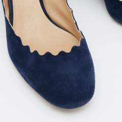 Pre Owned  Chloe Blue Suede Laurena Scalloped Block Heel Pumps Size 39