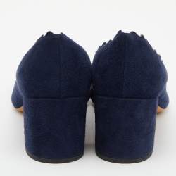 Pre Owned  Chloe Blue Suede Laurena Scalloped Block Heel Pumps Size 39