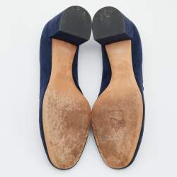 Pre Owned  Chloe Blue Suede Laurena Scalloped Block Heel Pumps Size 39