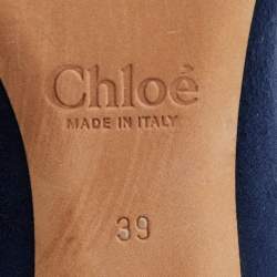 Pre Owned  Chloe Blue Suede Laurena Scalloped Block Heel Pumps Size 39