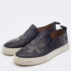 Pre Owned Chloe Black Studded Leather Susanna Slip On Sneakers Size 39