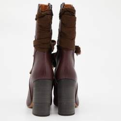 Pre Owned Chloe Burgundy Leather Lace Up Mid Calf Boots Size 40.5