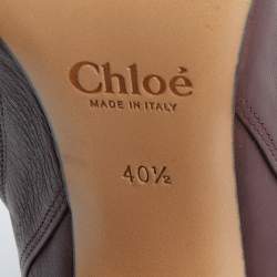 Pre Owned Chloe Burgundy Leather Lace Up Mid Calf Boots Size 40.5