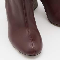 Pre Owned Chloe Burgundy Leather Lace Up Mid Calf Boots Size 40.5