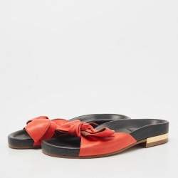 Pre Owned Chloé Red Leather Emily Knotted Bow Detail Flat Slides Size 39