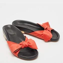 Pre Owned Chloé Red Leather Emily Knotted Bow Detail Flat Slides Size 39