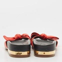 Pre Owned Chloé Red Leather Emily Knotted Bow Detail Flat Slides Size 39