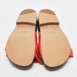 Pre Owned Chloé Red Leather Emily Knotted Bow Detail Flat Slides Size 39