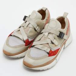 Pre Owned Chloe Tricolor Suede and Mesh Sonnie Sneakers Size 39